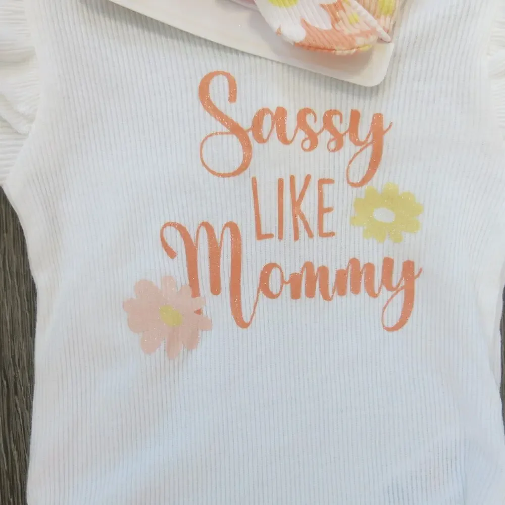 Baby Girl *NWT*2 Piece Outfit Size 3/6 Month Short Sleeve Head Band White Sassy